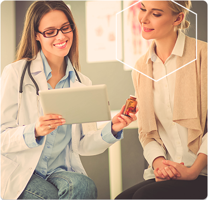 Doctor showing patient tablet