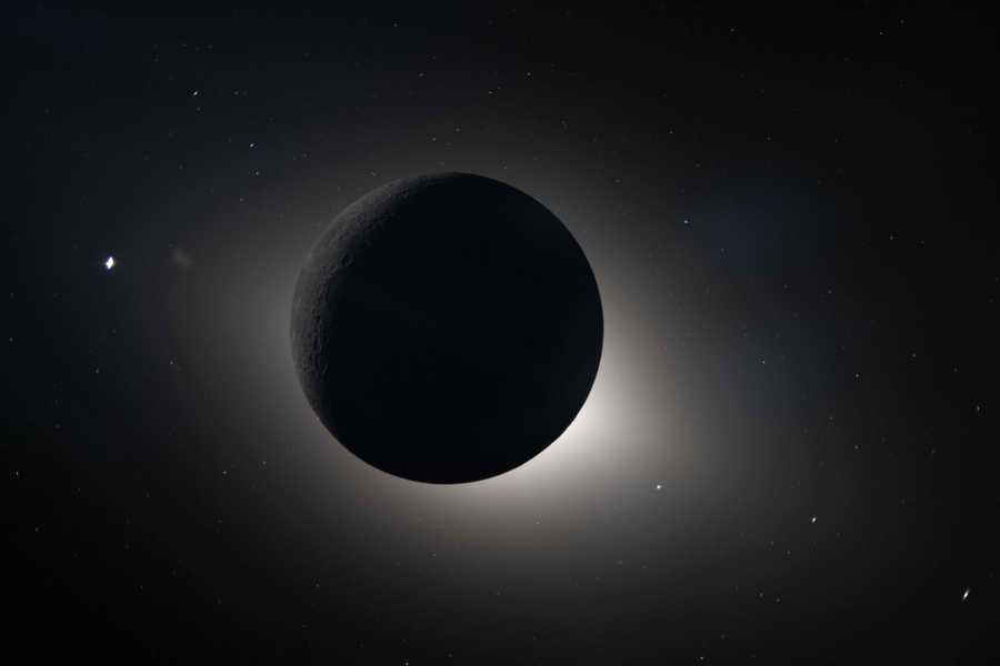 Moon backlit by the sun during a solar eclipse during the Artemis II mission