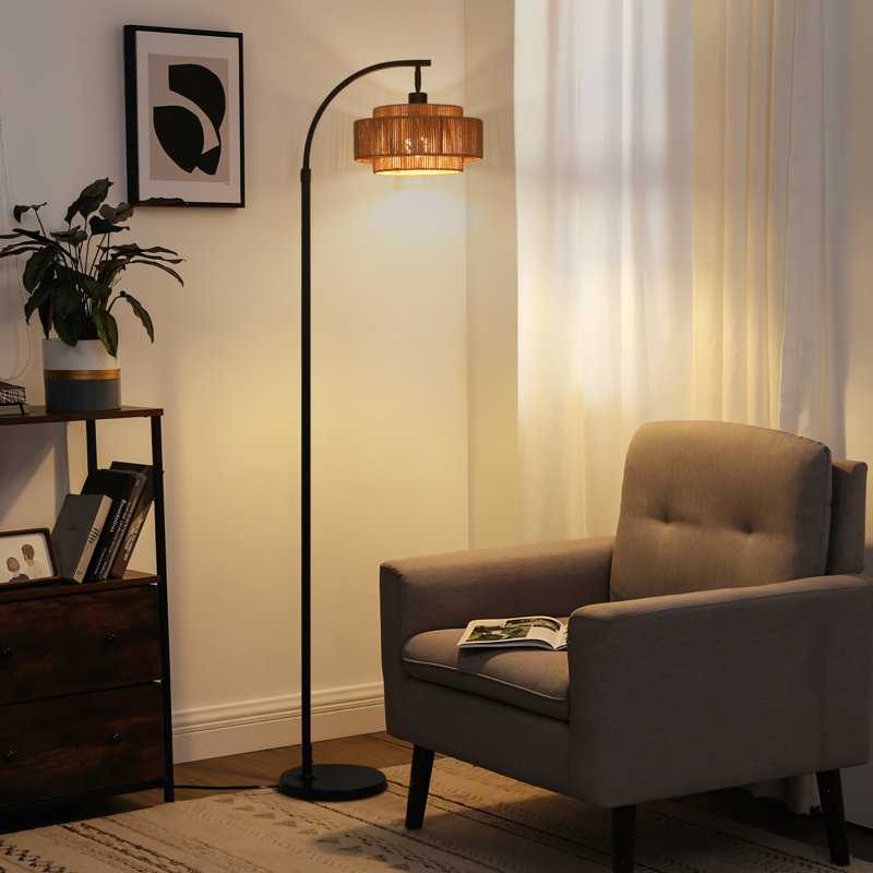 Arched Rattan Floor Lamp With LED Light and Remote Control