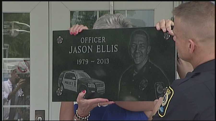 June 25, 2013: A memorial plaque is dedicated in honor of fallen Bardstown Police Officer Jason Ellis.