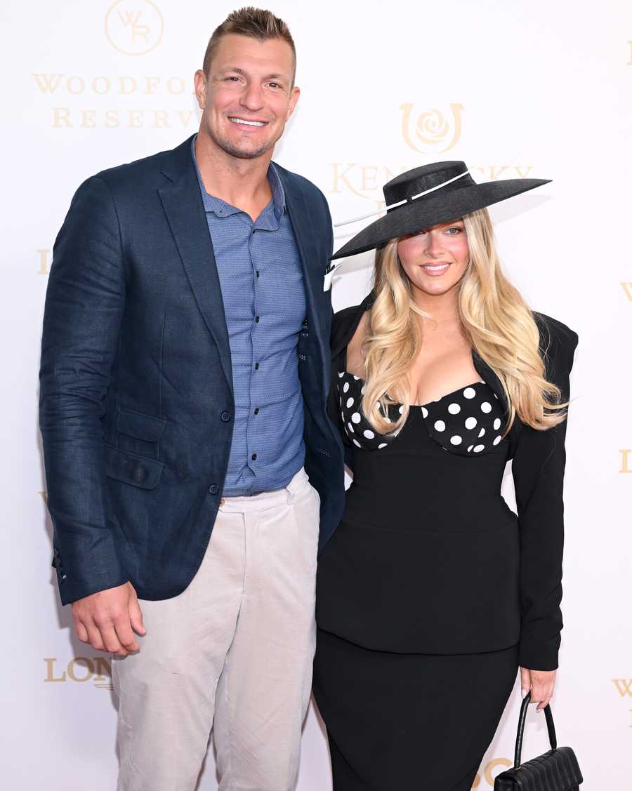 LOUISVILLE, KENTUCKY - MAY 02: (L-R) Rob Gronkowski and Camille Kostek attend the Kentucky Derby 152 at Churchill Downs on May 02, 2026 in Louisville, Kentucky. (Photo by Daniel Boczarski/Getty Images for Churchill Downs)