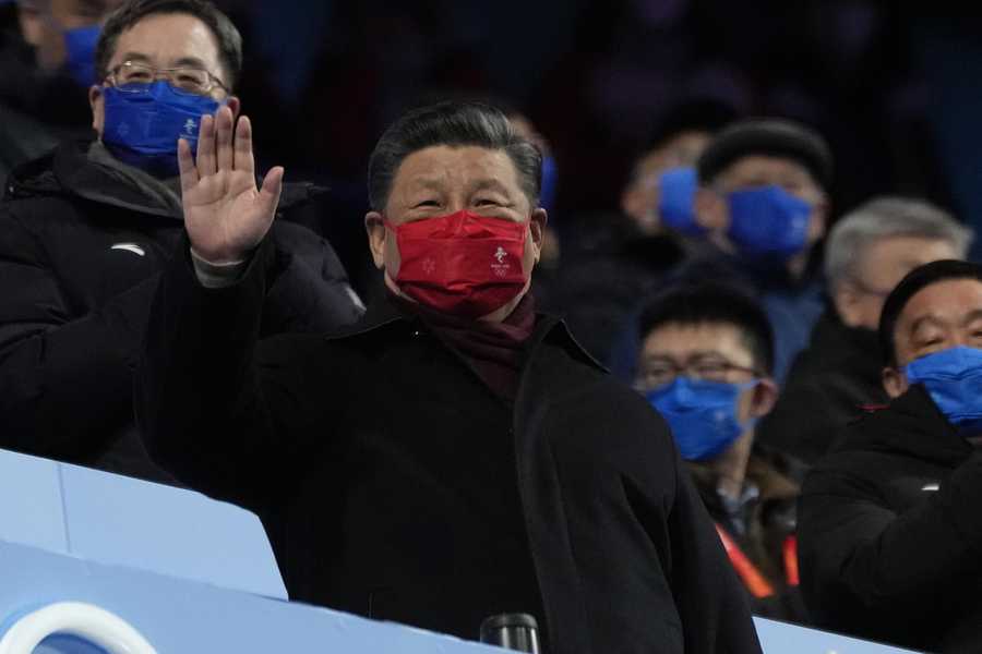 President of China Xi Jinping waves during the closing ceremony of the 2022 Winter Olympics, Sunday, Feb. 20, 2022, in Beijing