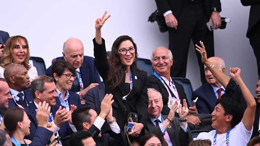 Paris , France - 26 July 2024; Member of the International Olympics Committee and the Olympic Refugee Foundation Michelle Yeoh during the Opening Ceremony of the 2024 Paris Summer Olympic Games at the Trocadero in Paris, France. (Photo By David Fitzgerald/Sportsfile via Getty Images)