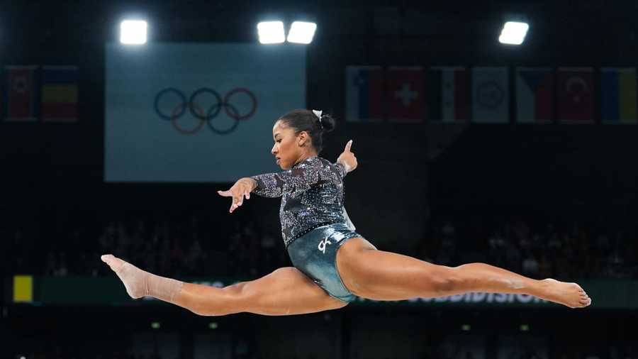 PARIS, FRANCE - JULY 28: Jordan Chiles from Team USA competes in the women&apos;s gymnastics at the Bercy Arena during the Paris 2024 Olympic Games in Paris, France on July 28, 2024. (Photo by Aytac Unal/Anadolu via Getty Images)