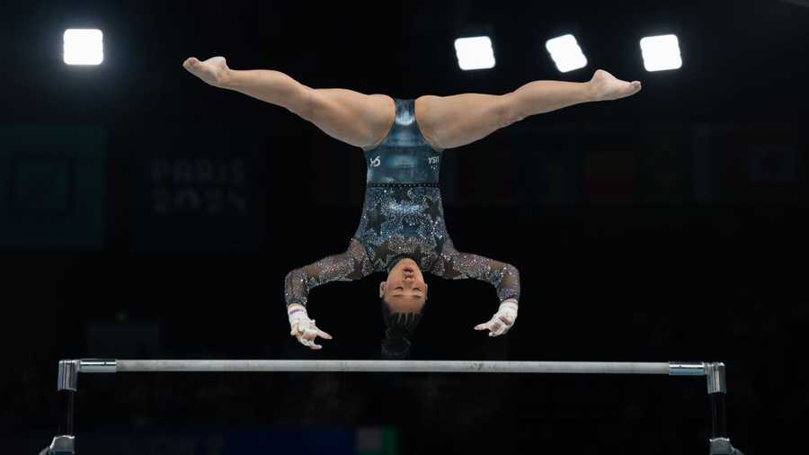 PARIS, FRANCE - JULY 28: Suni Lee from Team USA competes in the women&apos;s gymnastics at the Bercy Arena during the Paris 2024 Olympic Games in Paris, France on July 28, 2024. (Photo by Aytac Unal/Anadolu via Getty Images)
