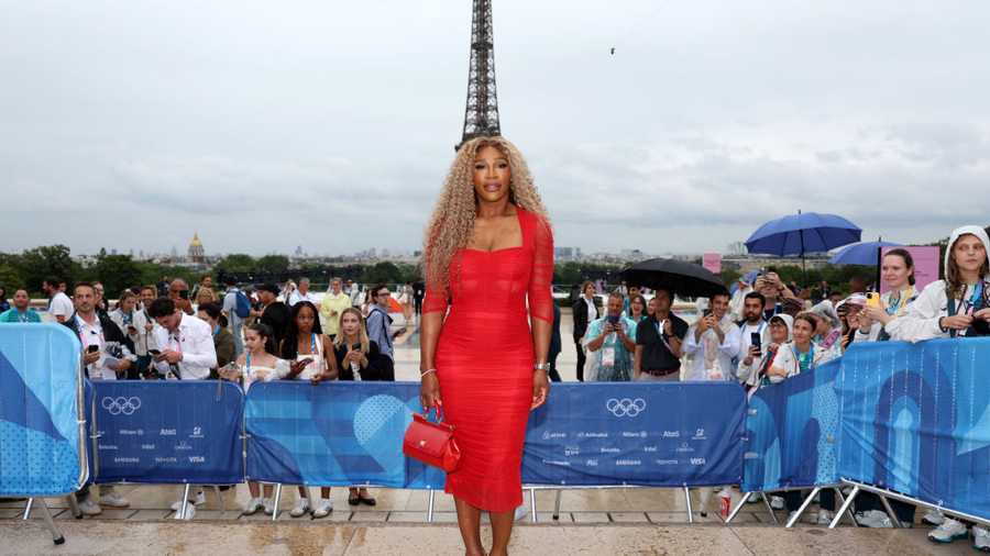 PARIS, FRANCE - JULY 26: Serena Williams attends the red carpet ahead of the opening ceremony of the Olympic Games Paris 2024 on July 26, 2024 in Paris, France. (Photo by Matthew Stockman/Getty Images)