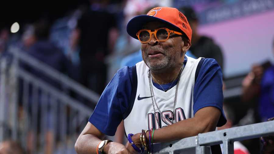 LILLE, FRANCE - JULY 28: American Filmmaker Spike Lee looks on during the first half of the Men&apos;s Group Phase - Group C game between Serbia and the United States on day two of the Olympic Games Paris 2024 at Stade Pierre Mauroy on July 28, 2024 in Lille, France. (Photo by Gregory Shamus/Getty Images)