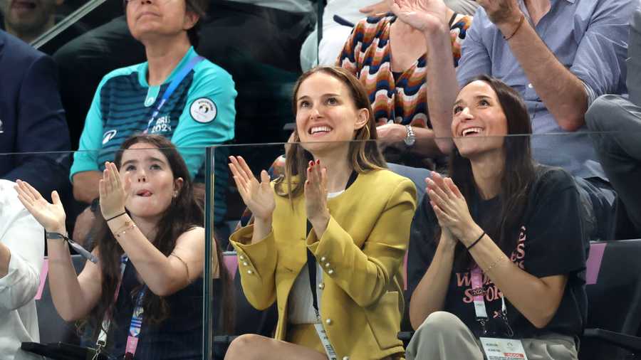 PARIS, FRANCE - JULY 30: Natalie Portman is seen during the Artistic Gymnastics Women&apos;s Team Final on day four of the Olympic Games Paris 2024 at Bercy Arena on July 30, 2024 in Paris, France. (Photo by Pascal Le Segretain/Getty Images)