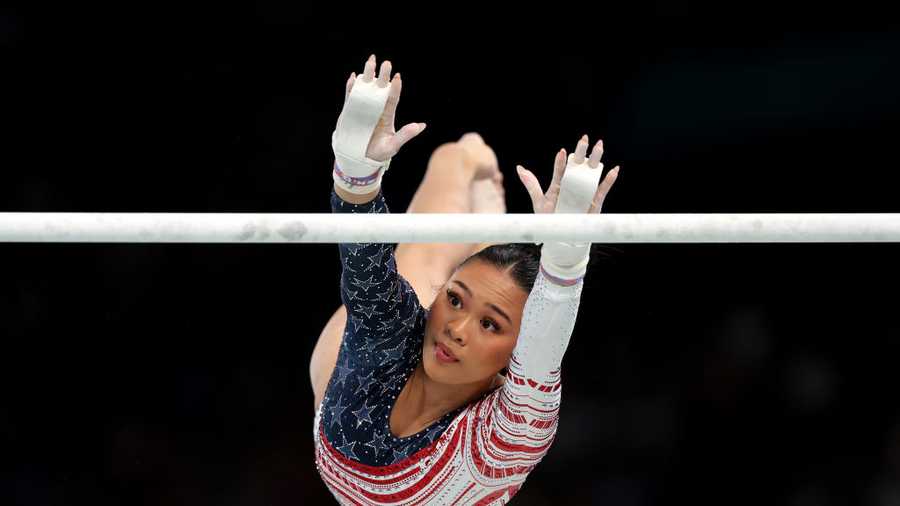 PARIS, FRANCE - JULY 30: Sunisa Lee of Team United States competes on the uneven bars during the Artistic Gymnastics Women&apos;s Team Final on day four of the Olympic Games Paris 2024 at Bercy Arena on July 30, 2024 in Paris, France. (Photo by Jamie Squire/Getty Images)
