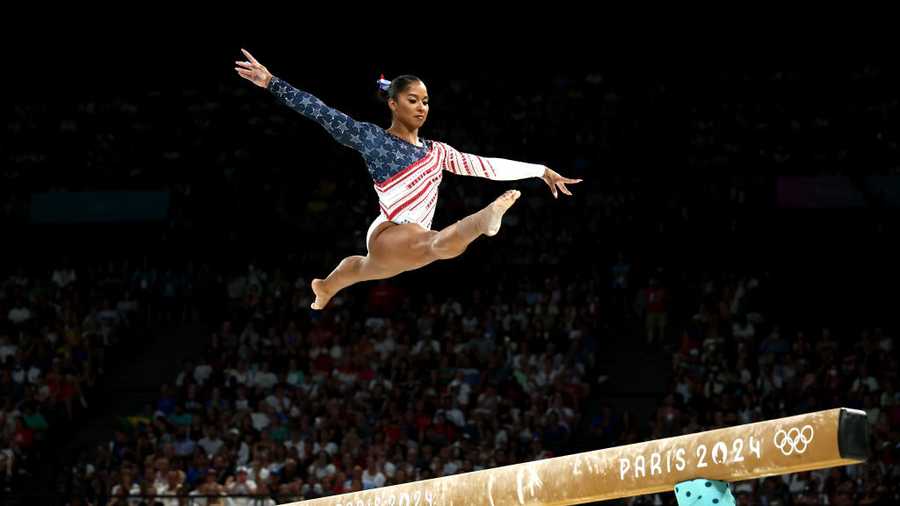 PARIS, FRANCE - JULY 30: Jordan Chiles of Team United States competes on the balance beam during the Artistic Gymnastics Women&apos;s Team Final on day four of the Olympic Games Paris 2024 at Bercy Arena on July 30, 2024 in Paris, France. (Photo by Naomi Baker/Getty Images)