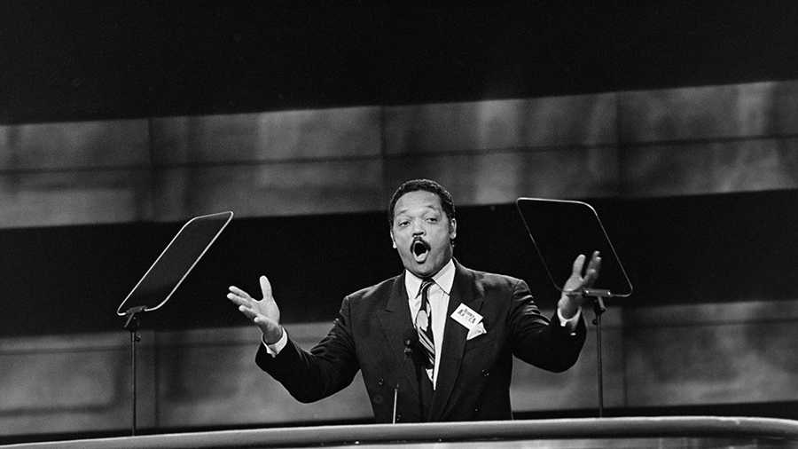 The Rev. Jesse Jackson speaks at the Democratic National Convention at Madison Square Garden in July of 1992.. (Ricky Flores/Getty Images)