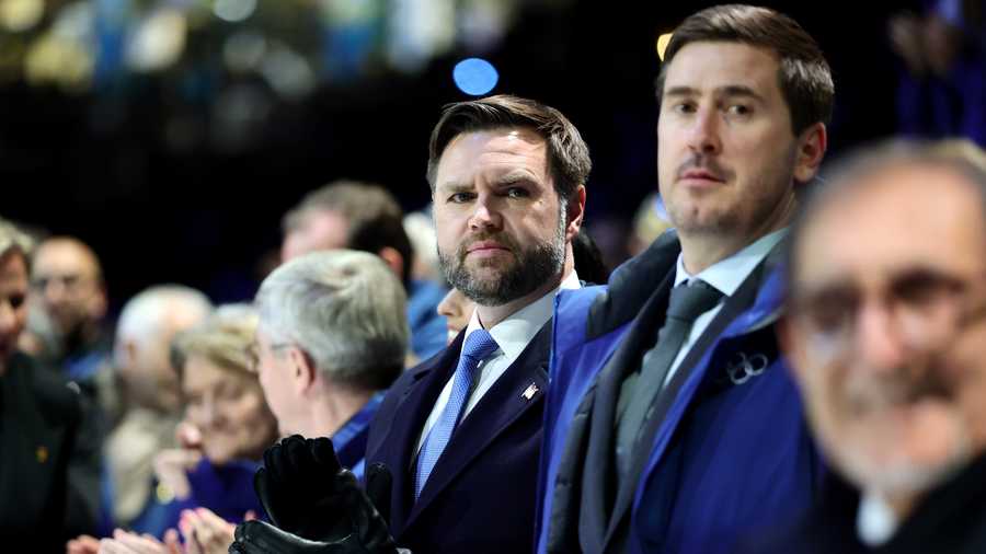 JD Vance, Vice President of the United States, attends the opening ceremony of the Milano Cortina 2026 Winter Olympics at San Siro Stadium on February 06, 2026.