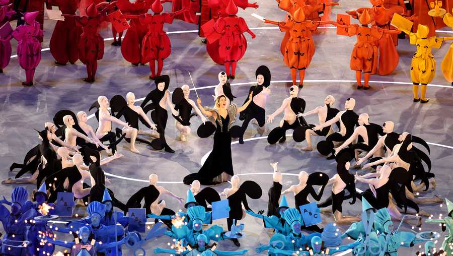 Matilda De Angelis performs during the opening ceremony of the Milano Cortina 2026 Winter Olympics at San Siro Stadium on February 06, 2026 in Milan, Italy.