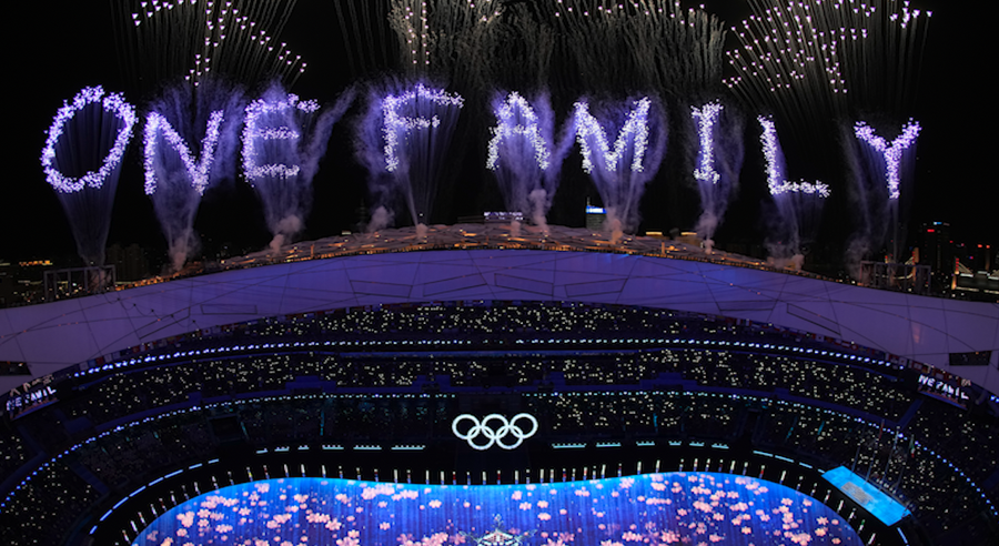 Fireworks light up the sky over Olympic Stadium during the closing ceremony of the 2022 Winter Olympics, Sunday, Feb. 20, 2022, in Beijing.
