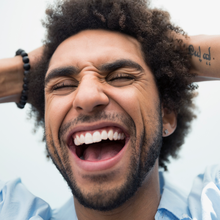 Hair, Facial expression, Facial hair, Shout, Human, Fun, Forehead, Mouth, Gesture, Arm, 